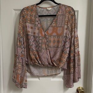 Peach Love California Patchwork Blouse - Pink and Orange